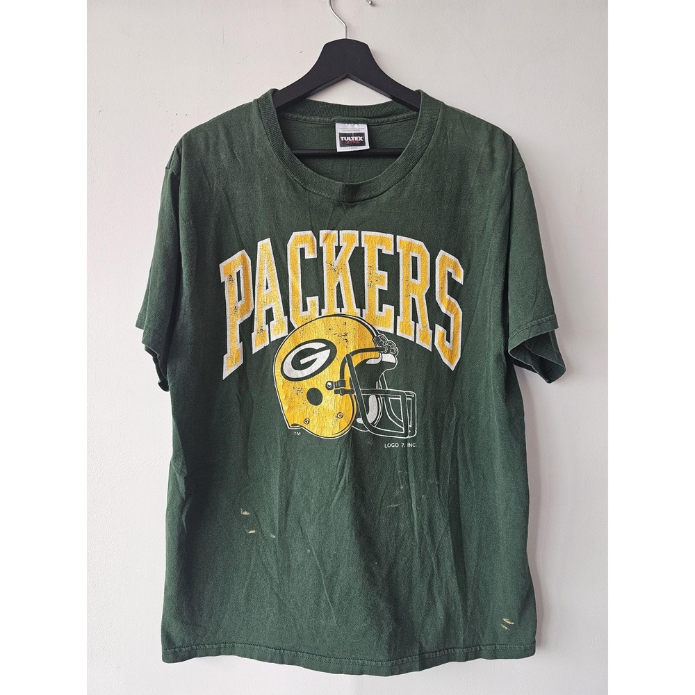 Vintage Green Bay Packers Shirt Mens Large Green NFL Football Logo 7 Tee 90s